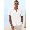 Runcati Mens Button Down Linen Shirt Short Sleeve Casual Vacation Shirts Summer Beach Wedding Tops with Pocket(White)