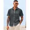 Runcati Mens Button Down Shirts Casual Short Sleeve Linen Shirt Summer Beach Wedding Tops with Pocket(Black)