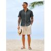 Runcati Mens Button Down Shirts Casual Short Sleeve Linen Shirt Summer Beach Wedding Tops with Pocket(Black)