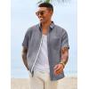 Runcati Mens Button Down Shirts Casual Short Sleeve Linen Shirt Summer Beach Wedding Tops with Pocket(Grey)