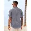 Runcati Mens Button Down Shirts Casual Short Sleeve Linen Shirt Summer Beach Wedding Tops with Pocket(Grey)