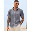 Runcati Mens Button Down Shirts Casual Short Sleeve Linen Shirt Summer Beach Wedding Tops with Pocket(Grey)