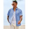 Runcati Mens Button Down Shirts Casual Short Sleeve Linen Shirt Summer Beach Wedding Tops with Pocket(Jean Blue)