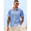 Runcati Mens Button Down Shirts Casual Short Sleeve Linen Shirt Summer Beach Wedding Tops with Pocket(Jean Blue)