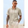 Runcati Mens Button Down Shirts Casual Short Sleeve Linen Shirt Summer Beach Wedding Tops with Pocket(Khaki)