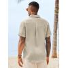 Runcati Mens Button Down Shirts Casual Short Sleeve Linen Shirt Summer Beach Wedding Tops with Pocket(Khaki)