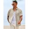 Runcati Mens Button Down Shirts Casual Short Sleeve Linen Shirt Summer Beach Wedding Tops with Pocket(Khaki)
