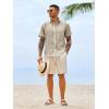Runcati Mens Button Down Shirts Casual Short Sleeve Linen Shirt Summer Beach Wedding Tops with Pocket(Khaki)