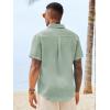 Runcati Mens Button Down Shirts Casual Short Sleeve Linen Shirt Summer Beach Wedding Tops with Pocket(Olive Green)