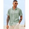 Runcati Mens Button Down Shirts Casual Short Sleeve Linen Shirt Summer Beach Wedding Tops with Pocket(Olive Green)