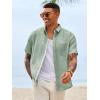 Runcati Mens Button Down Shirts Casual Short Sleeve Linen Shirt Summer Beach Wedding Tops with Pocket(Olive Green)