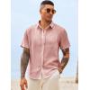 Runcati Mens Button Down Shirts Casual Short Sleeve Linen Shirt Summer Beach Wedding Tops with Pocket(Pink)