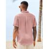 Runcati Mens Button Down Shirts Casual Short Sleeve Linen Shirt Summer Beach Wedding Tops with Pocket(Pink)