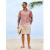 Runcati Mens Button Down Shirts Casual Short Sleeve Linen Shirt Summer Beach Wedding Tops with Pocket(Pink)