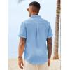 Runcati Mens Button Down Shirts Casual Short Sleeve Linen Shirt Summer Beach Wedding Tops with Pocket(Sky Blue)