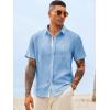 Runcati Mens Button Down Shirts Casual Short Sleeve Linen Shirt Summer Beach Wedding Tops with Pocket(Sky Blue)