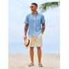 Runcati Mens Button Down Shirts Casual Short Sleeve Linen Shirt Summer Beach Wedding Tops with Pocket(Sky Blue)
