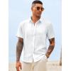 Runcati Mens Button Down Shirts Casual Short Sleeve Linen Shirt Summer Beach Wedding Tops with Pocket(White)