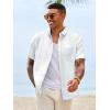 Runcati Mens Button Down Shirts Casual Short Sleeve Linen Shirt Summer Beach Wedding Tops with Pocket(White)