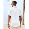 Runcati Mens Button Down Shirts Casual Short Sleeve Linen Shirt Summer Beach Wedding Tops with Pocket(White)