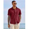 Runcati Mens Button Down Shirts Short Sleeve Casual Dress Shirt Summer Untucked Shirts with Pocket(Burgundy)