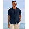 Runcati Mens Button Down Shirts Short Sleeve Casual Dress Shirt Summer Untucked Shirts with Pocket(Navy)