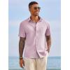 Runcati Mens Button Down Shirts Short Sleeve Casual Dress Shirt Summer Untucked Shirts with Pocket(Pink)