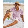 Runcati Mens Button Down Shirts Short Sleeve Casual Dress Shirt Summer Untucked Shirts with Pocket(Pink)