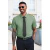 Runcati Mens Button Down Shirts Short Sleeve Wrinkle Free Dress Shirts Business Casual Polka Dot Print Shirt with Pocket(Army Green)