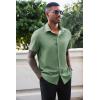 Runcati Mens Button Down Shirts Short Sleeve Wrinkle Free Dress Shirts Business Casual Polka Dot Print Shirt with Pocket(Army Green)