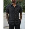 Runcati Mens Button Down Shirts Short Sleeve Wrinkle Free Dress Shirts Business Casual Polka Dot Print Shirt with Pocket(Black)