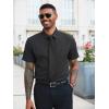 Runcati Mens Button Down Shirts Short Sleeve Wrinkle Free Dress Shirts Business Casual Polka Dot Print Shirt with Pocket(Black)
