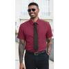Runcati Mens Button Down Shirts Short Sleeve Wrinkle Free Dress Shirts Business Casual Polka Dot Print Shirt with Pocket(Burgundy)