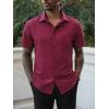 Runcati Mens Button Down Shirts Short Sleeve Wrinkle Free Dress Shirts Business Casual Polka Dot Print Shirt with Pocket(Burgundy)