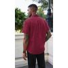 Runcati Mens Button Down Shirts Short Sleeve Wrinkle Free Dress Shirts Business Casual Polka Dot Print Shirt with Pocket(Burgundy)