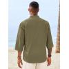 Runcati Mens Casual Henley Shirts 3/4 Sleeve Band Collar Cotton Linen Shirt Summer Beach Hippie T-Shirts with Pocket(Army Green)