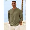 Runcati Mens Casual Henley Shirts 3/4 Sleeve Band Collar Cotton Linen Shirt Summer Beach Hippie T-Shirts with Pocket(Army Green)