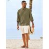 Runcati Mens Casual Henley Shirts 3/4 Sleeve Band Collar Cotton Linen Shirt Summer Beach Hippie T-Shirts with Pocket(Army Green)