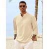 Runcati Mens Casual Henley Shirts 3/4 Sleeve Band Collar Cotton Linen Shirt Summer Beach Hippie T-Shirts with Pocket(Beige)