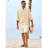 Runcati Mens Casual Henley Shirts 3/4 Sleeve Band Collar Cotton Linen Shirt Summer Beach Hippie T-Shirts with Pocket(Beige)