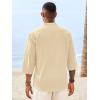 Runcati Mens Casual Henley Shirts 3/4 Sleeve Band Collar Cotton Linen Shirt Summer Beach Hippie T-Shirts with Pocket(Beige)
