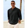 Runcati Mens Casual Henley Shirts 3/4 Sleeve Band Collar Cotton Linen Shirt Summer Beach Hippie T-Shirts with Pocket(Black)