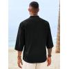 Runcati Mens Casual Henley Shirts 3/4 Sleeve Band Collar Cotton Linen Shirt Summer Beach Hippie T-Shirts with Pocket(Black)