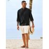 Runcati Mens Casual Henley Shirts 3/4 Sleeve Band Collar Cotton Linen Shirt Summer Beach Hippie T-Shirts with Pocket(Black)