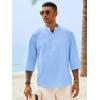 Runcati Mens Casual Henley Shirts 3/4 Sleeve Band Collar Cotton Linen Shirt Summer Beach Hippie T-Shirts with Pocket(Blue)