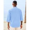 Runcati Mens Casual Henley Shirts 3/4 Sleeve Band Collar Cotton Linen Shirt Summer Beach Hippie T-Shirts with Pocket(Blue)