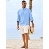 Runcati Mens Casual Henley Shirts 3/4 Sleeve Band Collar Cotton Linen Shirt Summer Beach Hippie T-Shirts with Pocket(Blue)