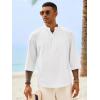 Runcati Mens Casual Henley Shirts 3/4 Sleeve Band Collar Cotton Linen Shirt Summer Beach Hippie T-Shirts with Pocket(White)