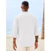 Runcati Mens Casual Henley Shirts 3/4 Sleeve Band Collar Cotton Linen Shirt Summer Beach Hippie T-Shirts with Pocket(White)