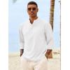 Runcati Mens Casual Henley Shirts 3/4 Sleeve Band Collar Cotton Linen Shirt Summer Beach Hippie T-Shirts with Pocket(White)
